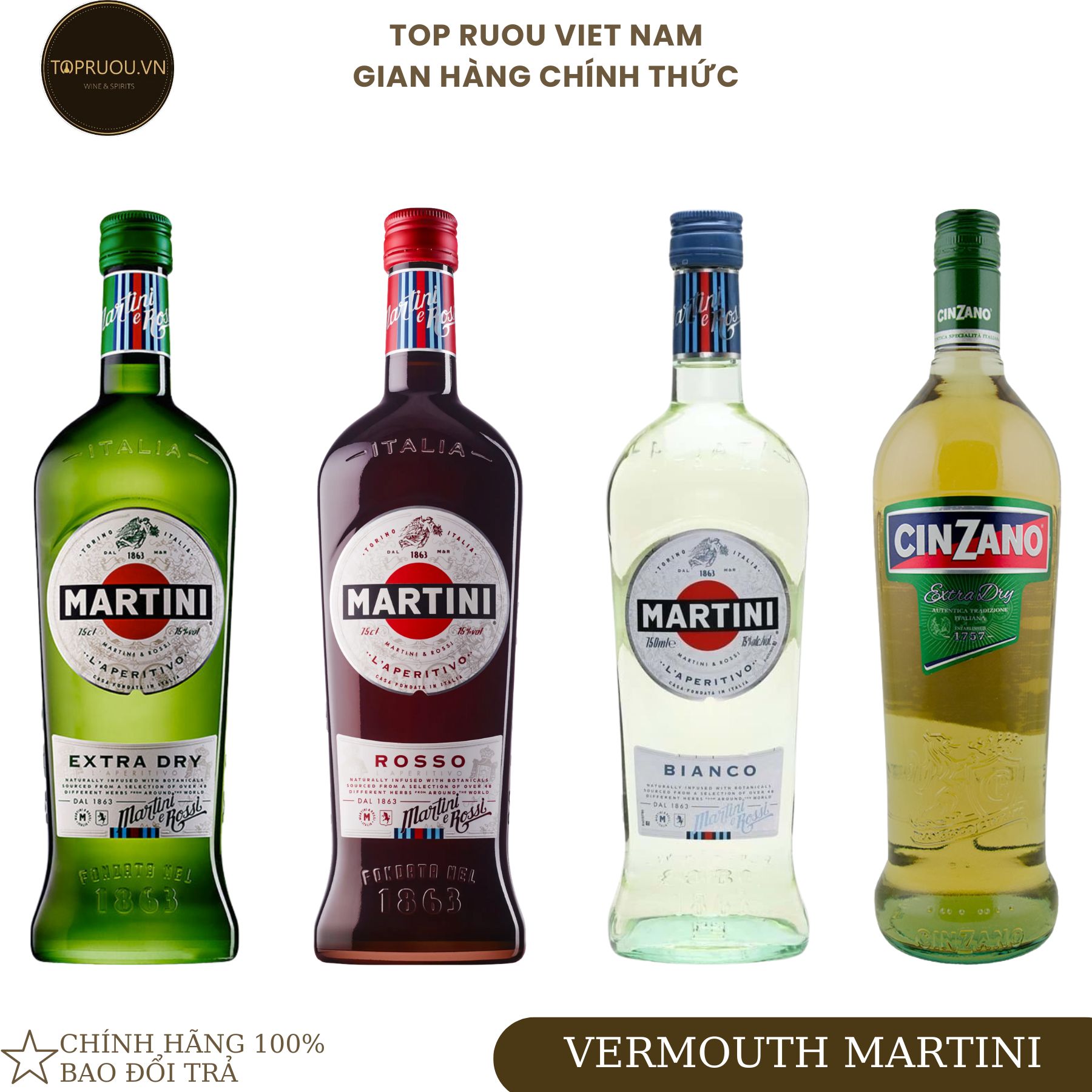 [TopRuouVietNam] Rượu Mùi Vermouth Martini Extra Dry - Rosso - Bianco - Cinzano 1000ml [Hàng Thật]