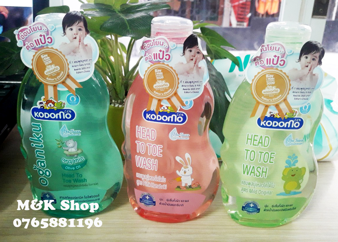 Sữa tắm gội Kodomo 200ml head to toe cho trẻ sơ sinh Thái Lan