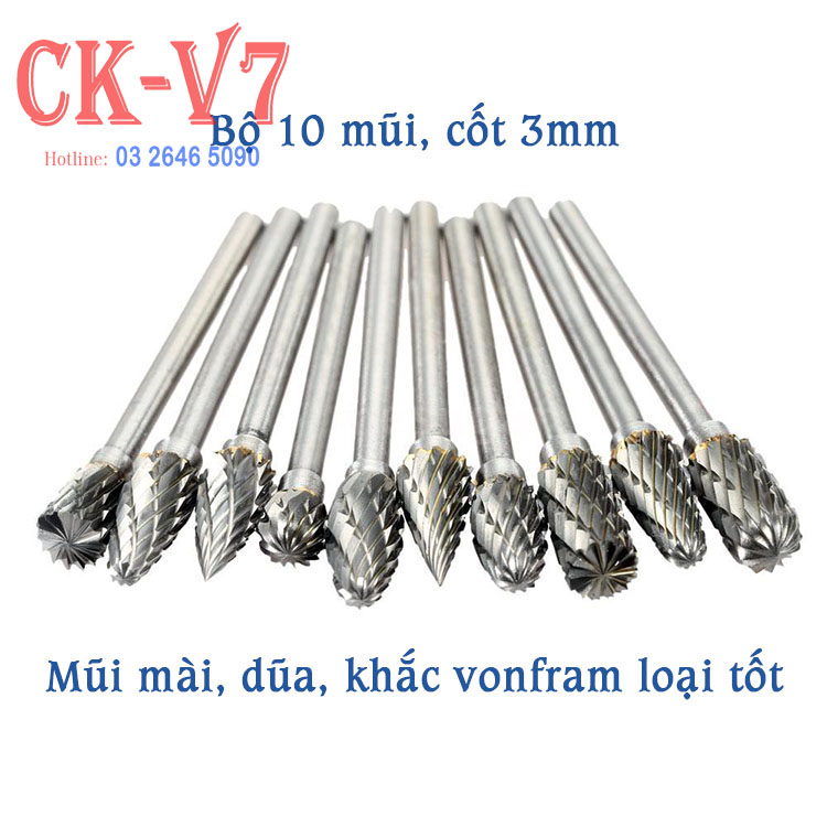 Bộ Mũi Mài Dũa Kim Loại Vonfram, Mài Inox,Sắt,Nhôm...