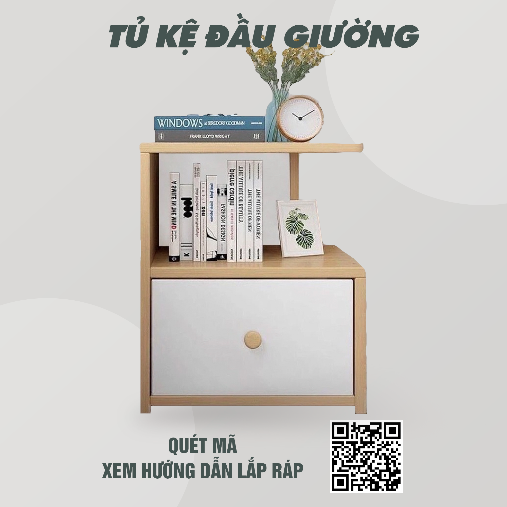 Tủ đầu giường 1 ngăn bo góc phong cách bắc âu, kệ đầu giường thông minh để đồ trang trí phòng ngủ tab đầu giường