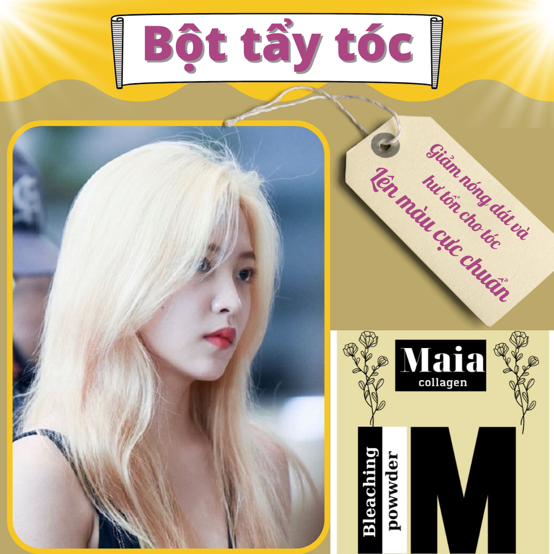 Thuốc tẩy tóc tại nhà MAIA nâng tone cao an toàn tẩy tóc mái gáy hai mai tặng oxy kèm găng tay