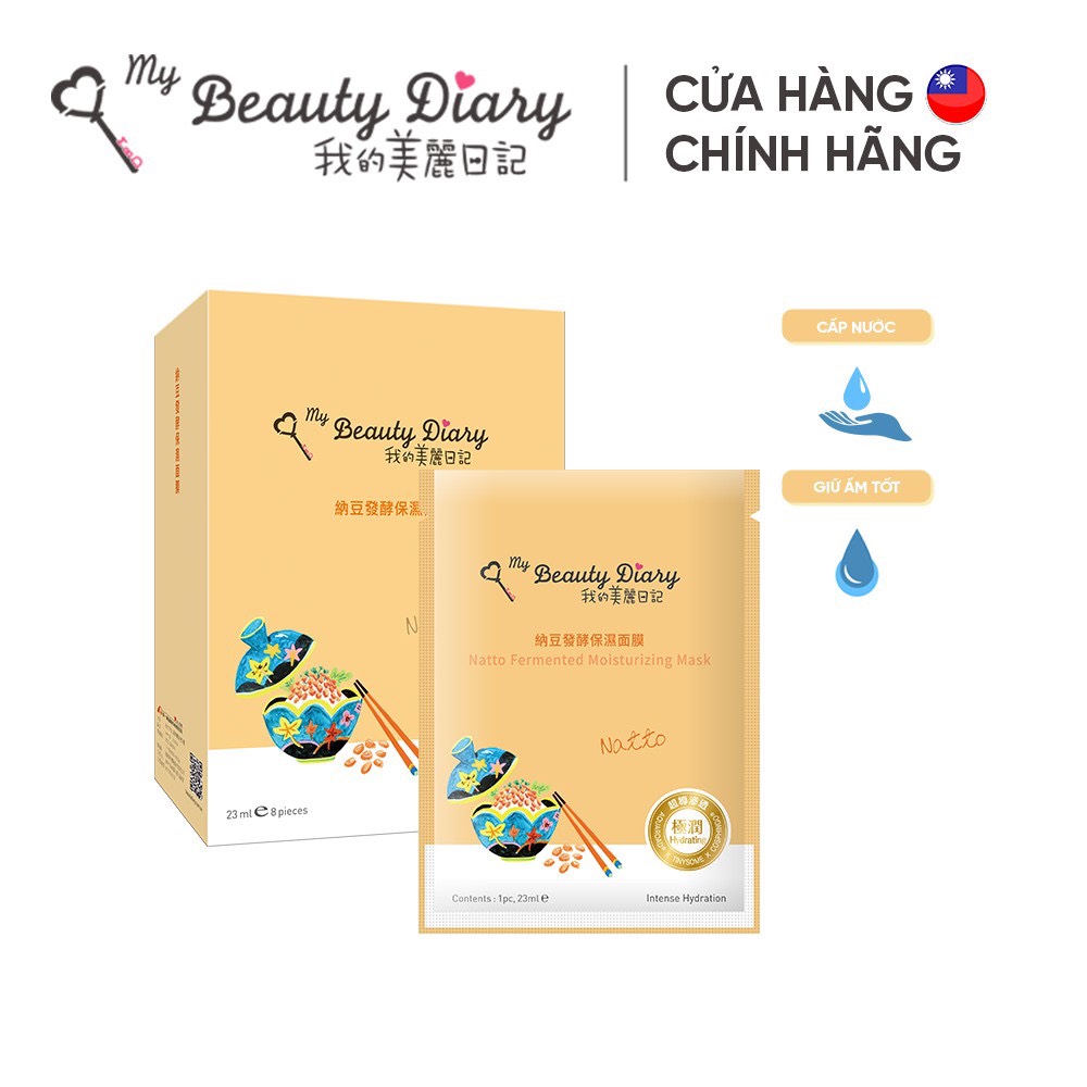 Hộp 8 miếng mặt nạ dưỡng trắng và dưỡng ẩm My Beauty Diary Taiwan Natto Fermented Moisturizing Mask Đậu nành 23ml/Miếng