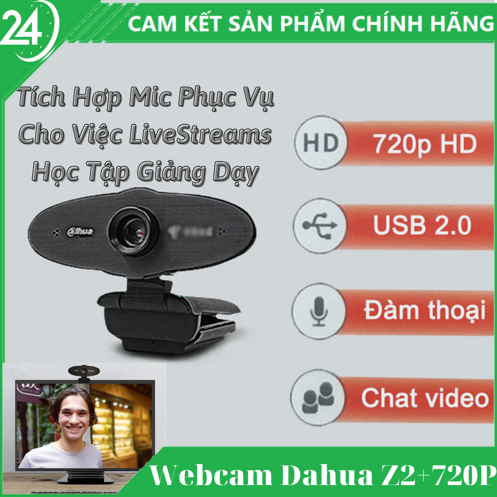Webcam máy tính tích hợp mic phục vụ cho việc livestreams học tập giảng dạy, hỗ trợ học online, videocall, stream gaming, ...|| webcam dahua z2+ chất lượng 720p hd, tự động lấy nét có mic chuyên nghiệp