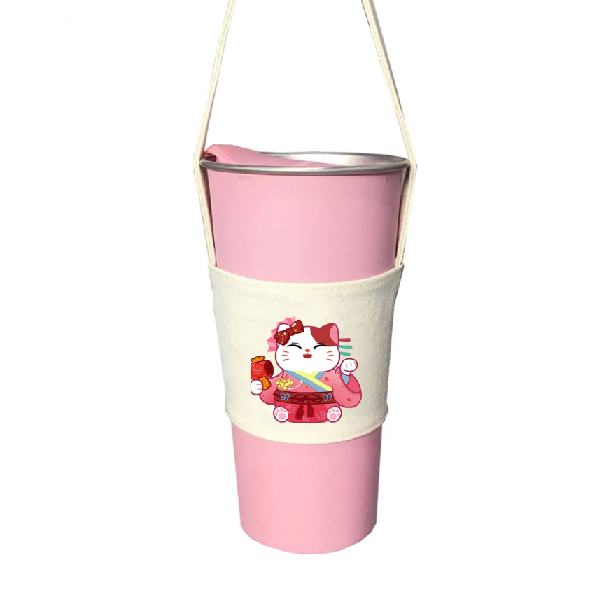 Túi treo ly, cốc (Cup Holder) Ginko Canvas in hình gấu teddy ( nhiều mẫu)