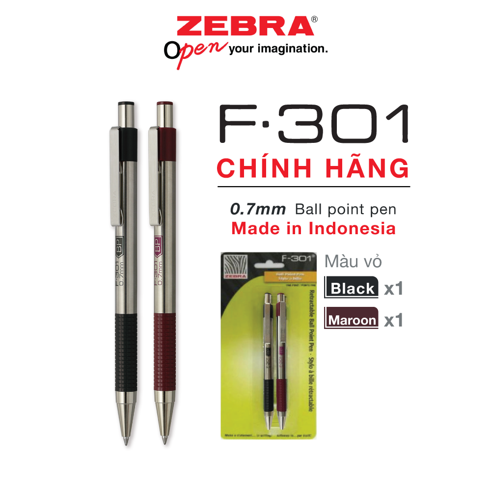 Combo 2 cây viết bi bấm f301 0.7mm - zebra - mực xanh