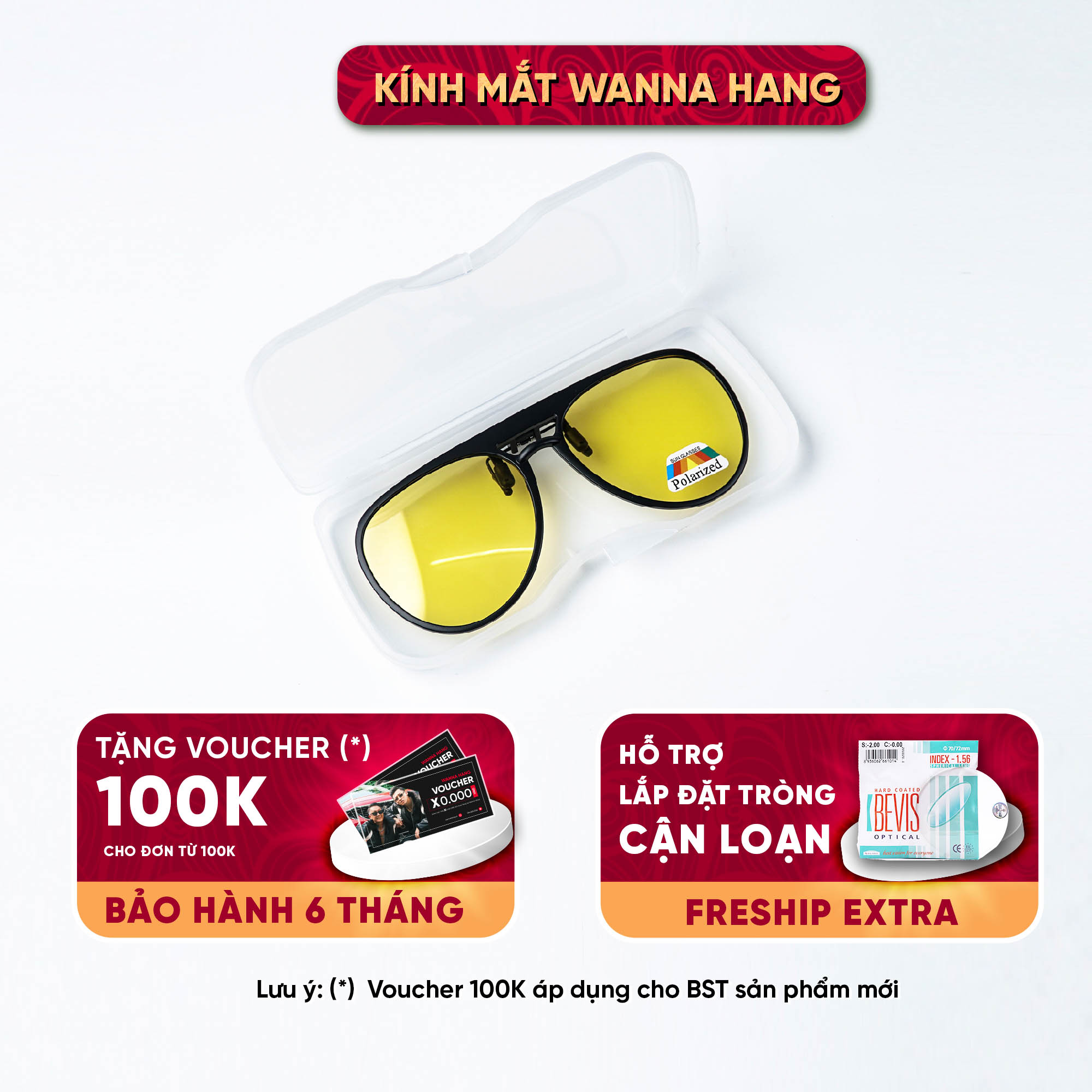Tròng kính râm cận di động dạng kẹp dáng tròn chống tia UV chống loá tiện lợi nhiều màu Wanna Hang PK11