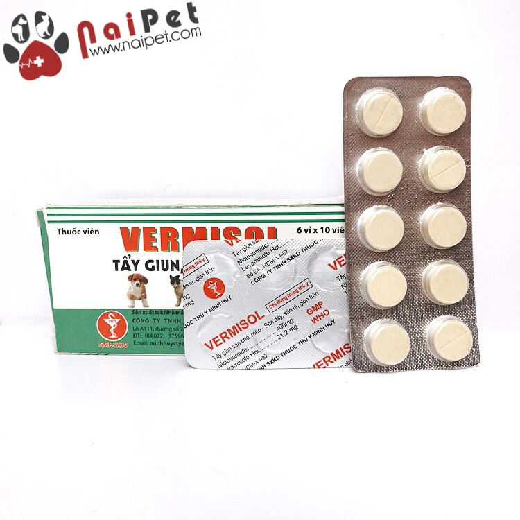 Viên tẩy sán dây sán lá giun tròn giun móc giun lươn cho chó mèo vermisol mh