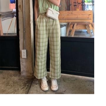 ( ẢNH THẬT) QUẦN ỐNG RỘNG KẺ CARO MÀU XANH RÊU CẠP CAO DÁNG DÀI THỜI TRANG HÀN QUỐC, AMELIA