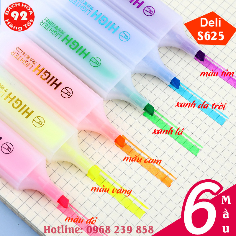 Bút highlight đánh dấu nhớ dòng dạ quang Deli màu pastel/neon phù hợp cho học sinh văn phòng tiện dụng nhanh khô cao cấp nhiều màu