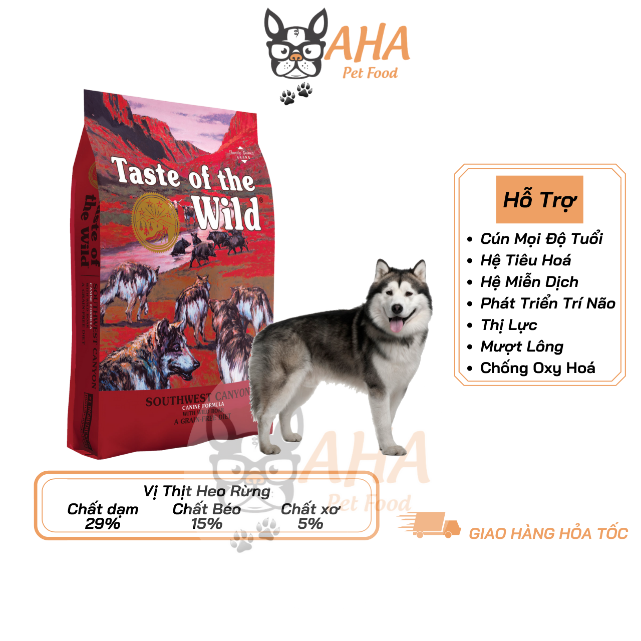 Thức Ăn Cho Chó Alaska - Taste Of The Wild -  Heo Rừng, Trái Cây Rau Củ Quả, Da Lông Bóng Mượt, Hệ Miễn Dịch & Hệ Tiêu Hoá Khoẻ Mạnh, Men Vi Sinh Đường Ruột - ahapetfood