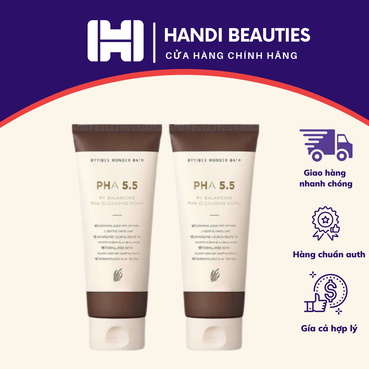 Sữa Rửa Mặt BYVIBES WONDER bath PHA 5.5 130ml (MẪU MỚI, KHÔNG HỘP)