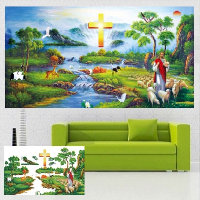 Tranh đính đá Chúa jesu chăn cừu 120x65cm