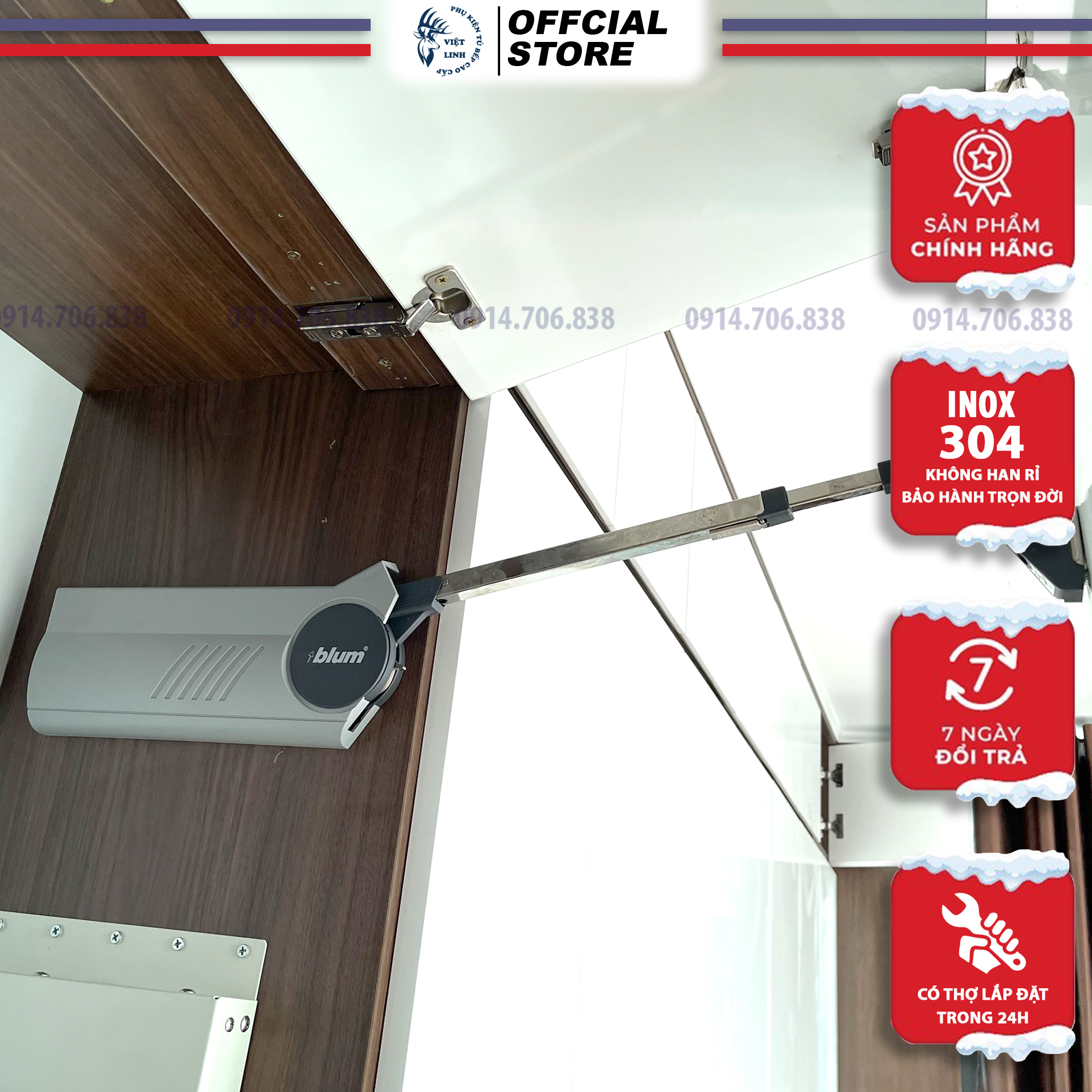 Tay đẩy cánh tủ bếp, tay nâng cánh tủ blum hf22, hf25 bảo hành chính hãng, có thợ lắp