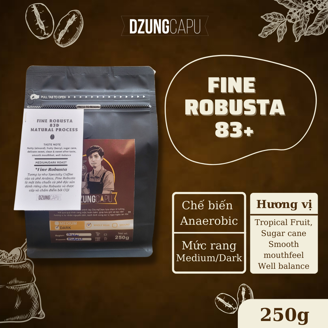 Cà phê fine robusta gia lai - sơ chế yếm khí - gói 250g - dzungcapu specialty coffee