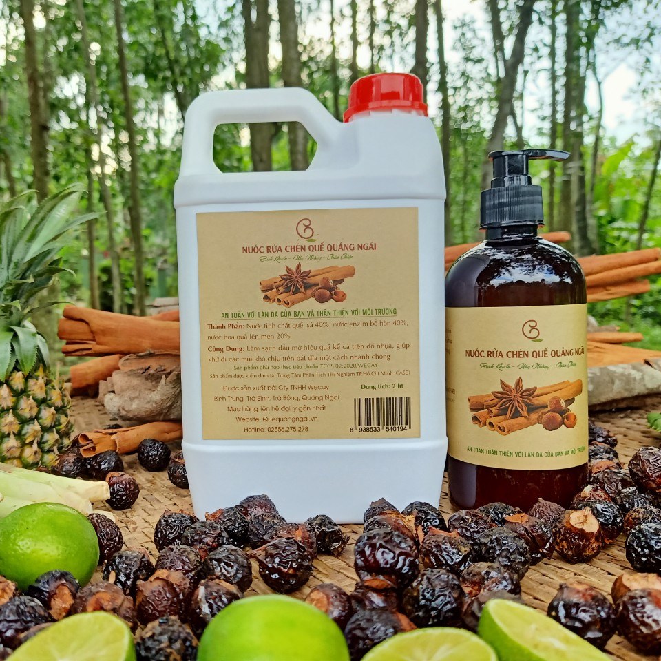 Nước Rửa Chén Quế và Enzim Bồ Hòn - 100% thiên nhiên - rửa chén, rửa bình sữa  - không hóa chất, an toàn cho cả gia đình - Can 2 lít - tự nhiên, hữu cơ, organic