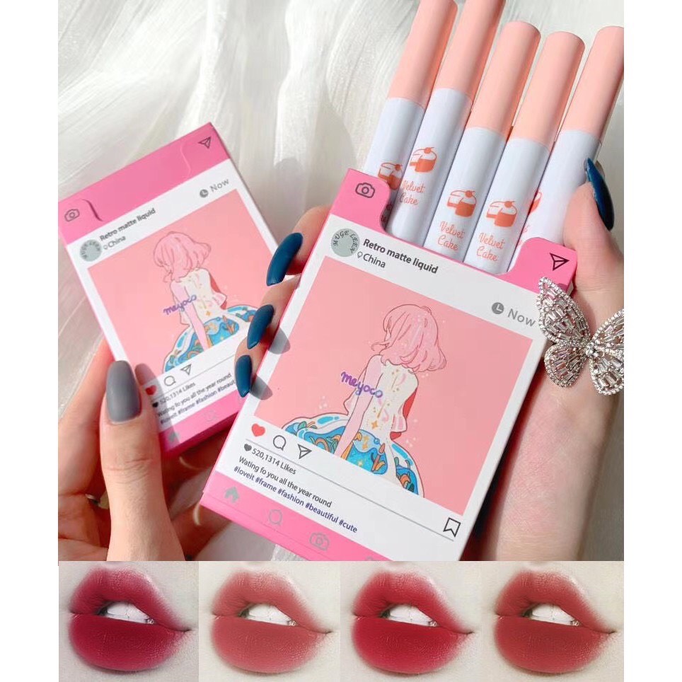 Son cô gái, set 5 son cô gái, set son 5 cây muge leen cô gái 5 màu đẹp son lì lâu trôi