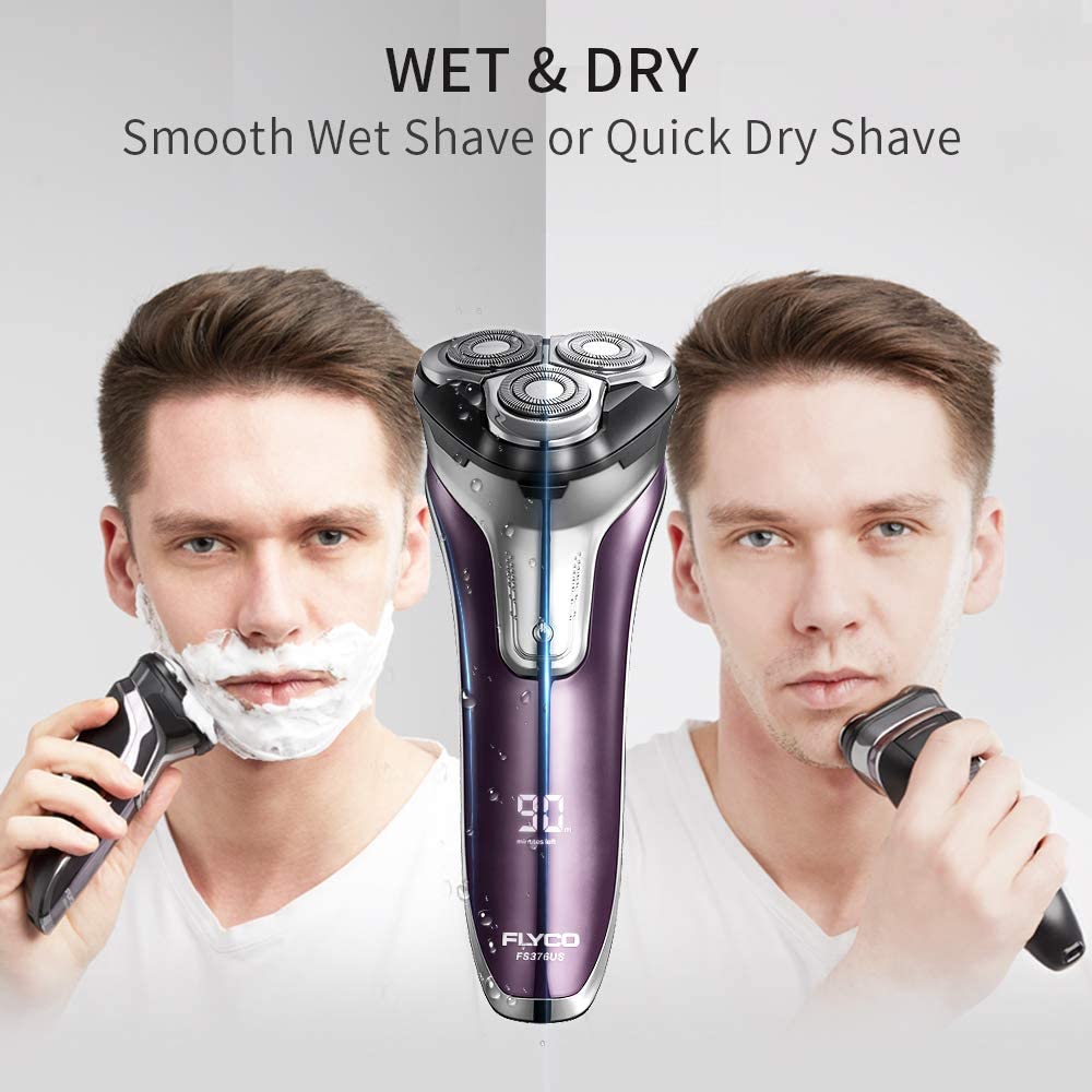 Máy cạo râu Flyco FS 376US (phiên bản Mỹ) chất lượng tiêu chuẩn Mỹ, máy cạo râu điện đa năng 3 lưỡi chất lượng cao. Cạo khô, cạo ướt