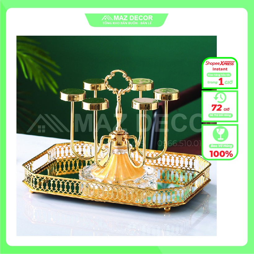 SALE NGHỈ TẾT Khay kệ úp cốc ly mạ vàng đế thủy tinh pha lê sang chảnh tiện dụng, giá úp ly cao cấp dày dặn
