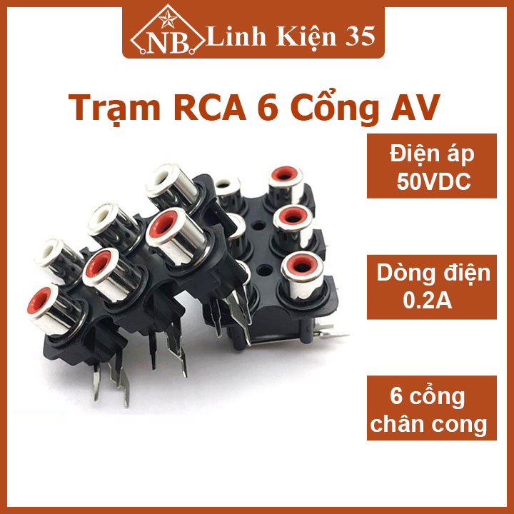 Trạm RCA 6 cổng AV chân cong kết nối tín hiệu loa âm thanh