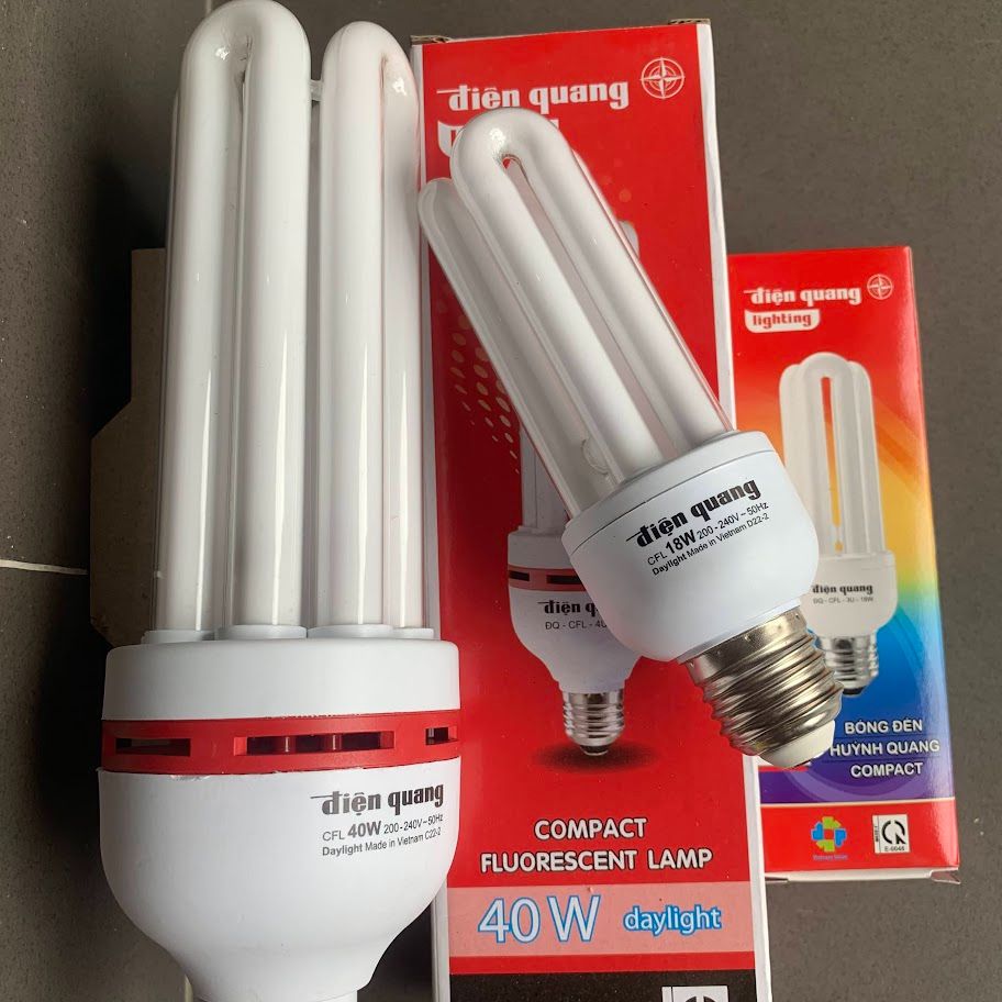 Bóng Đèn Compact Chữ U DQ Siêu Sáng, Đèn Tiết Kiệm Điện, Ánh Sáng Trắng Nhiều Kích Cỡ 8W 14W 18W 35W 40W