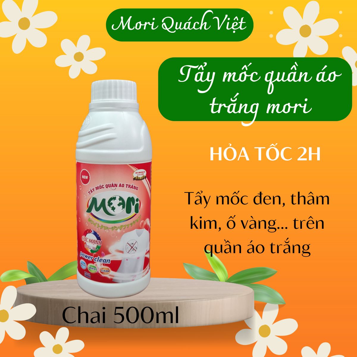 Tẩy mốc quần áo trắng, tẩy thâm kim, mốc đen trên quần áo trắng, chai 500ml