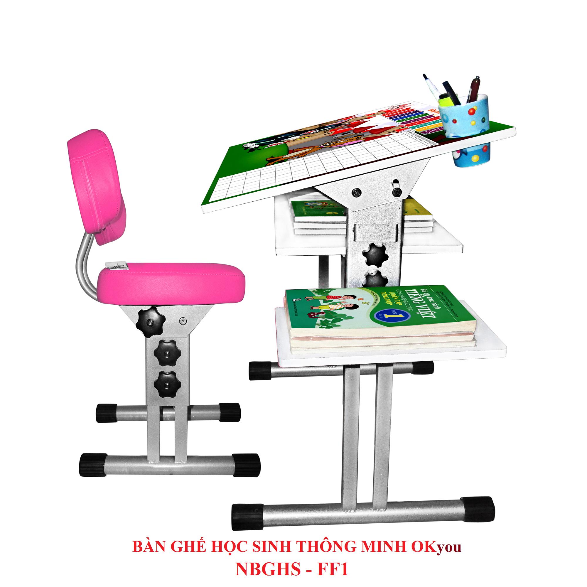 [Trả góp 0%] Bộ bàn ghế học sinh thông minh Okyou NBGHS