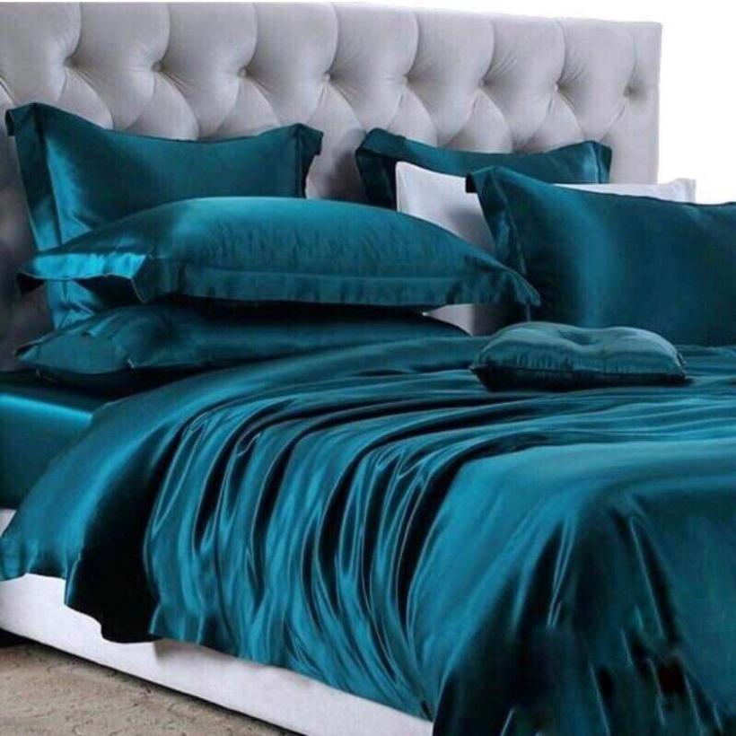 [HCM]Bộ Chăn Ga Gối Phi Lụa Cao Cấp 5 Món Lan Pham Bedding Màu Xanh Coban