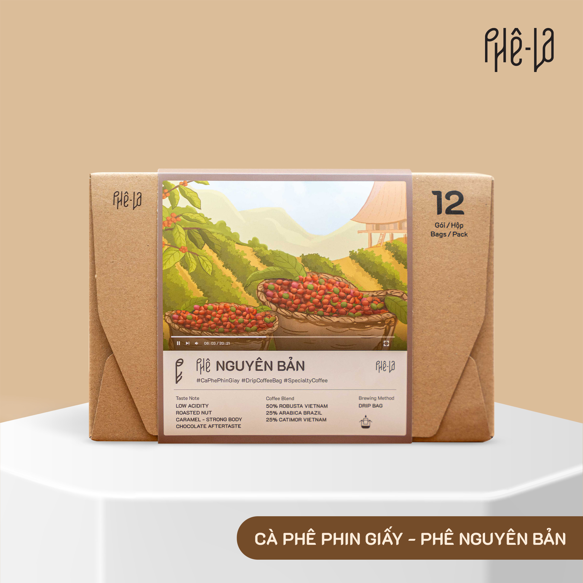 Cà Phê Phin Giấy Phê La - Phê Nguyên Bản, 12 Phin/Hộp