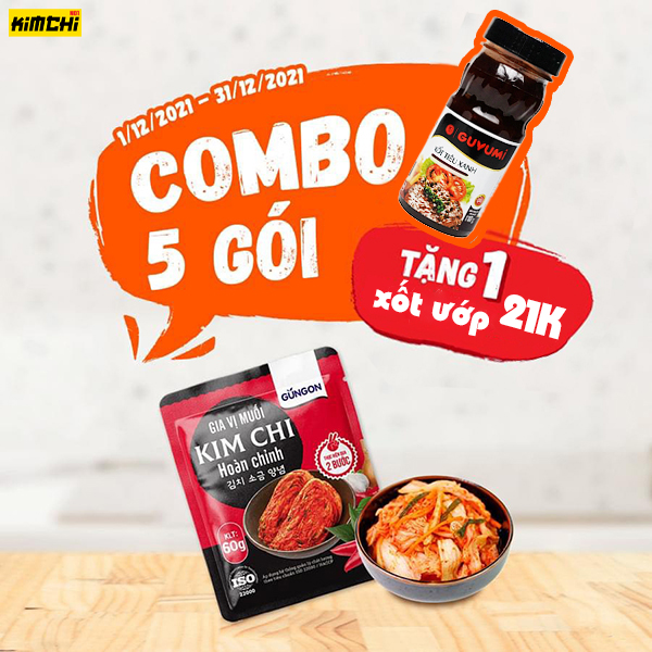 Combo 5 gói gia vị muối kim chi hoàn chỉnh Gungon 60G - Tặng xốt ướp thịt Guyumi 110g giá 21k