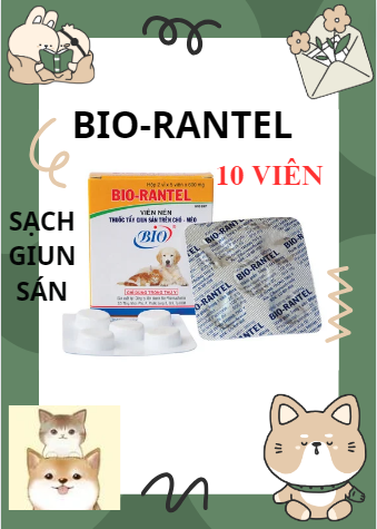 [HCM]Hộp 10 viên  BIO- RANTEL Tẩy giun sán trên chó mèo. Sạch giun thú cưng. Xổ giun chó mèo