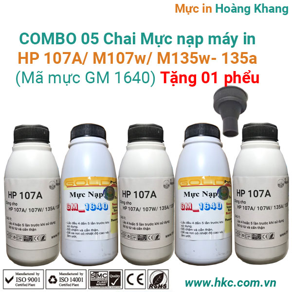 Tặng phểu khi mua 03 chai mực nạp máy in hp 107a/ 107w/ w1107/ m135a/ m135w/ 137fnw mới 100%