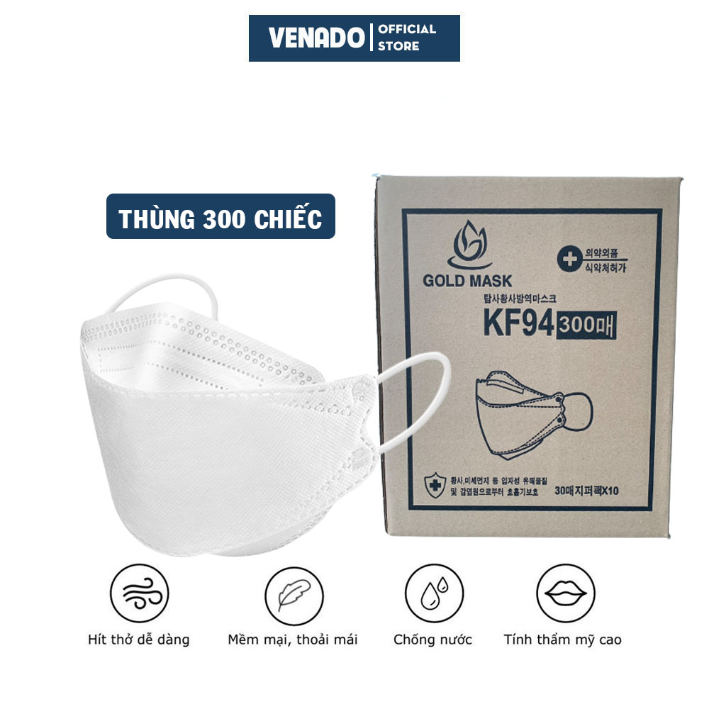 Thùng 300/200 khẩu trang KF94 4D Gold Mask tiêu chuẩn 4 lớp kháng khuẩn chống bụi mịn cao cấp PP bởi Venado