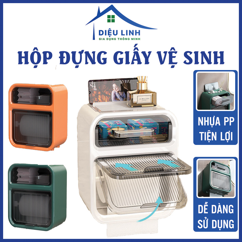 Hộp đựng giấy vệ sinh dán tường 2 tầng chống thấm,sử dụng cho phòng tắm có kệ để điện thoại 2 ngăn chống nước Dieulinhshop