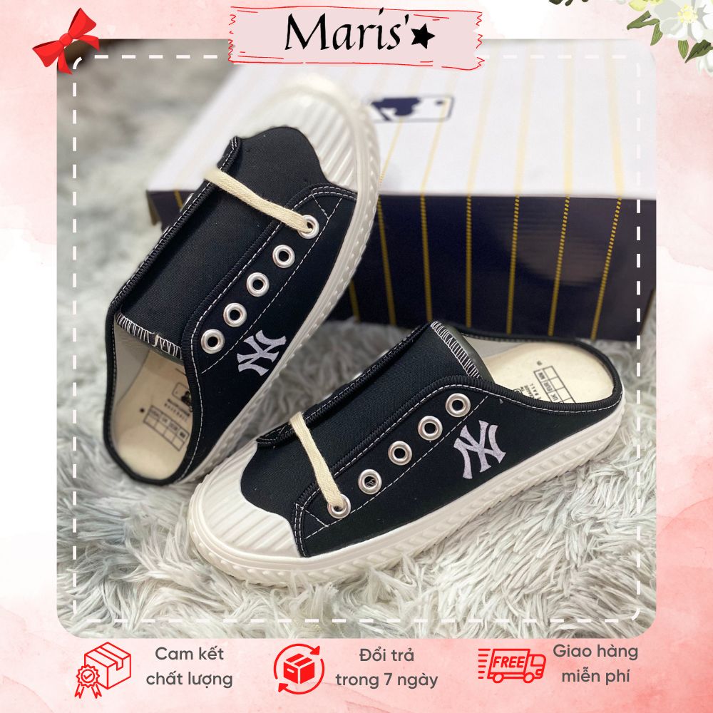 Giày sục nữ M.L.B Ny ⚡ SALE SỐC ⚡ Giày đạp gót vải canvas thêu màu đen classic Ulzzang mẫu hotrend 2022 - Full box