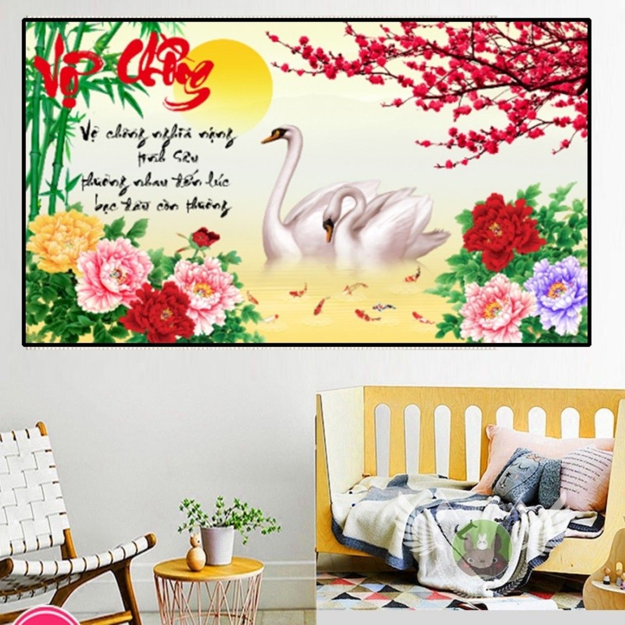 Tranh đính đá vợ chồng 90x55cm
