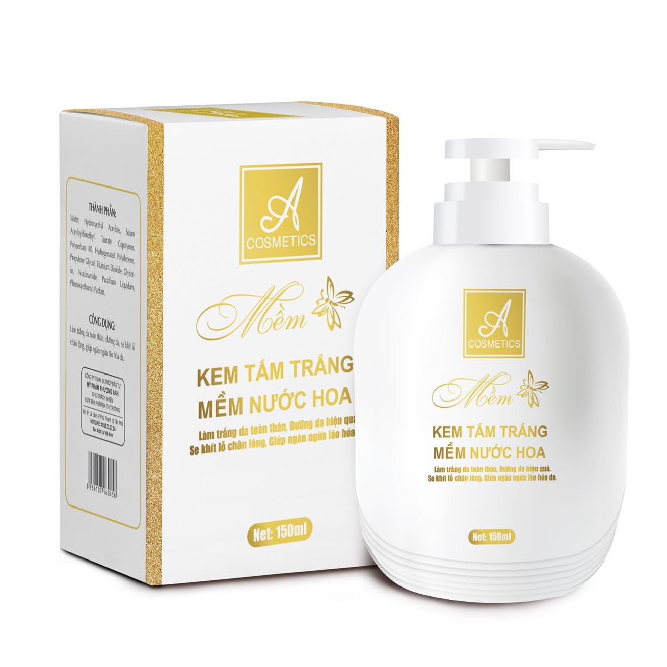 Kem Tắm Trắng Mềm Nước Hoa A Cosmetics - Dưỡng Trắng Da - Dữ Ẩm - Se Khít Lỗ Chân Lông - Ngăn Ngừa Lão Hóa Da