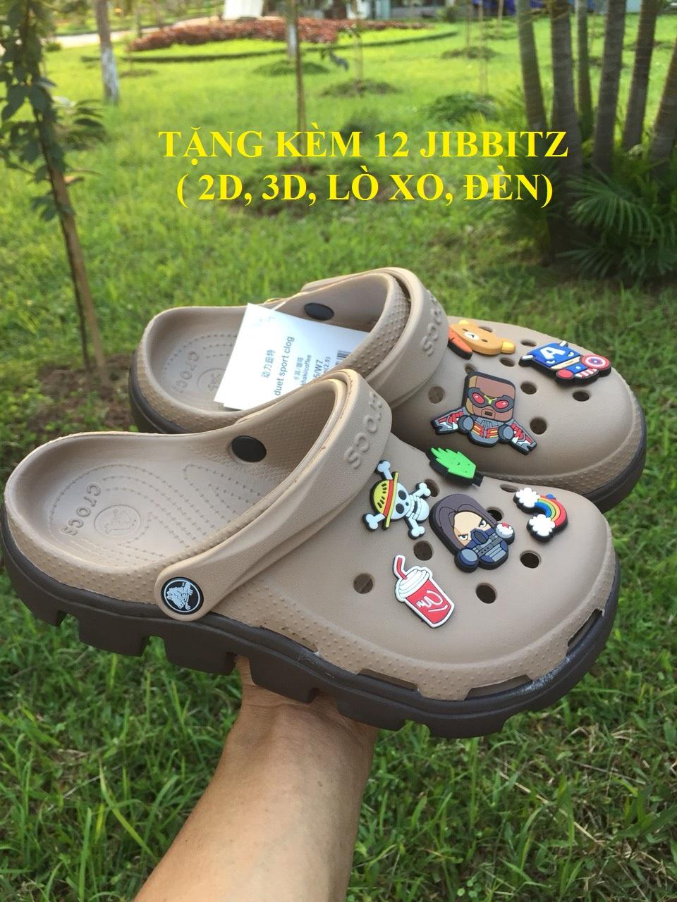 [TẶNG 12 JIBBITZ 2D Màu Khaki ] DÉP SỤC  DUET SPORT - DÉP CÁ SẤU - DÉP QUAI NGANG - DÉP THỜI TRANG - DÉP NAM - DÉP NỮ - DÉP THỂ THAO- CROCS.