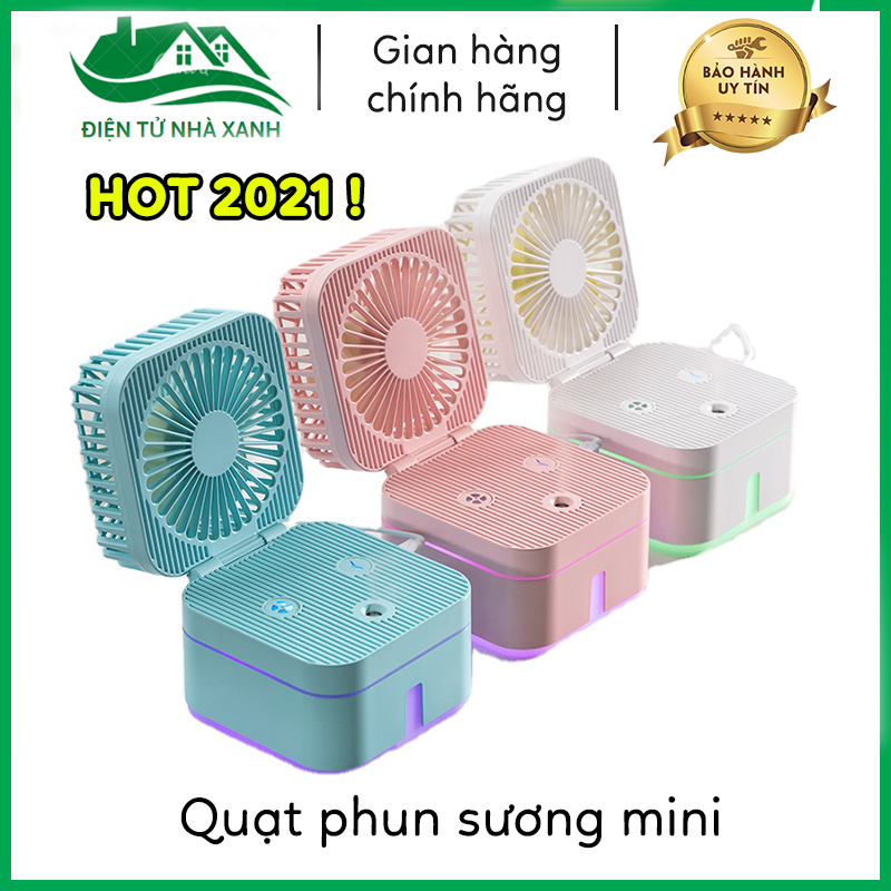 Quạt phun sương mini để bàn gấp gọn kiêm đèn ngủ magic 3 tốc độ tiện lợi, phun sương đuổi muỗi, quạt tích điện