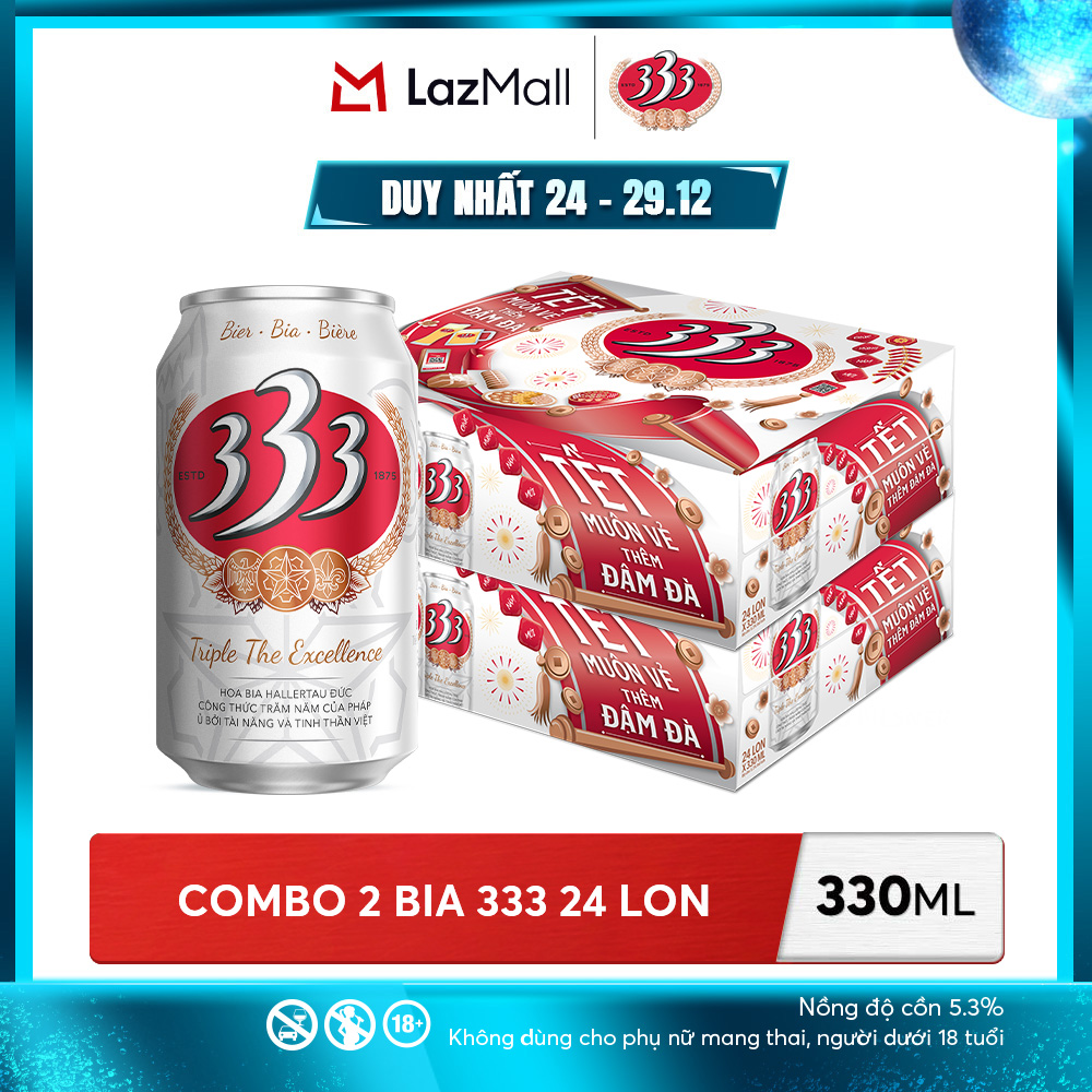  Nồng Độ Cồn 5.3% - Combo 2 Thùng 24 Lon Bia 333 330ml 