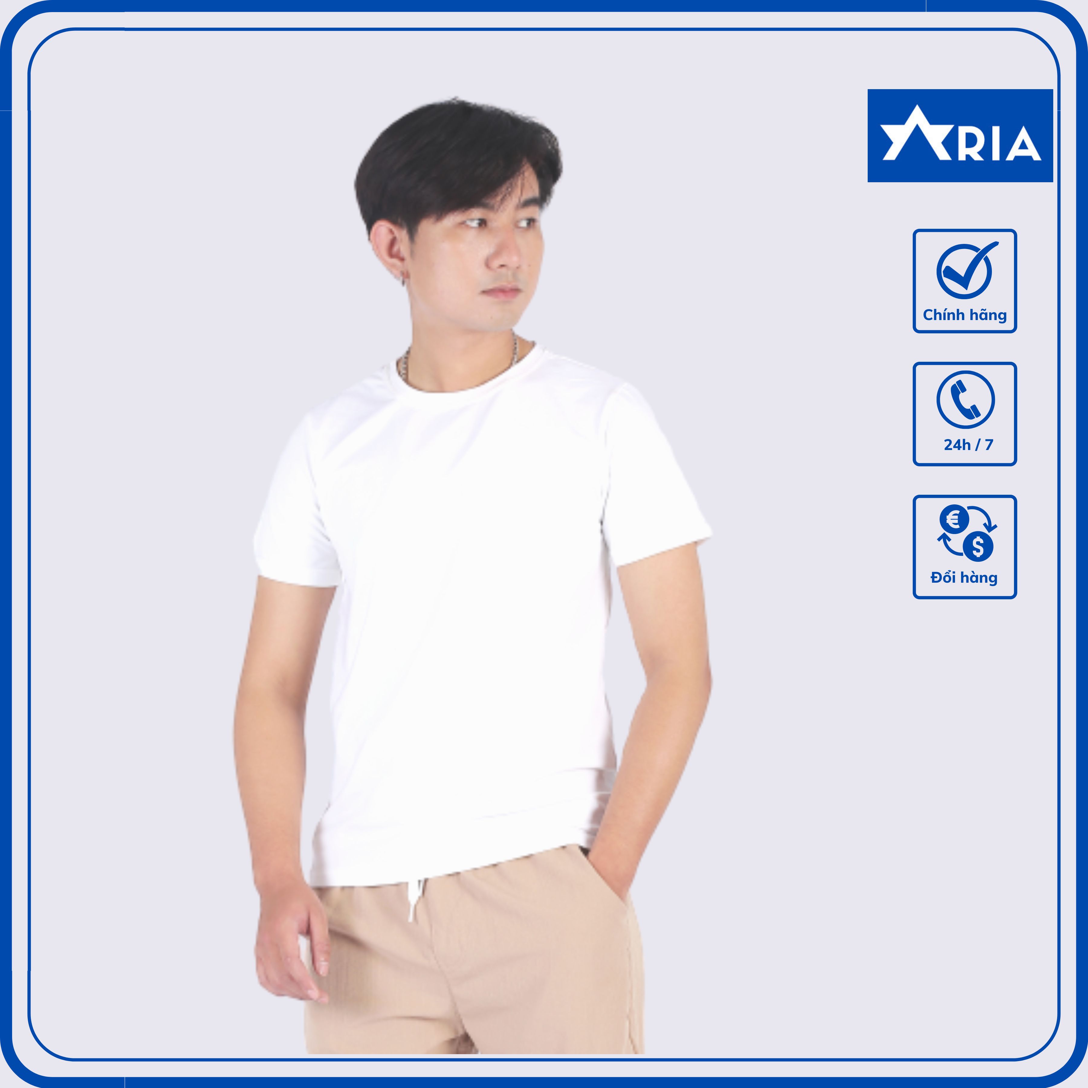 Áo thun nam trơn aria men áo thun thể thao cổ tròn mặc nhà