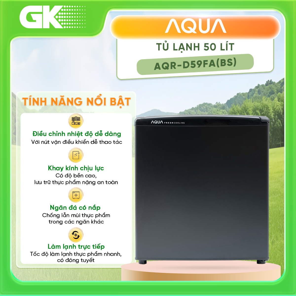 Tủ Lạnh AQUA 50 Lít AQR AQR-D59FA(BS) - TỦ KHÔNG CÓ ĐÈN BÊN TRONG SẢN PHẨM - CÓ ĐÓNG TUYẾT - GIAO TO