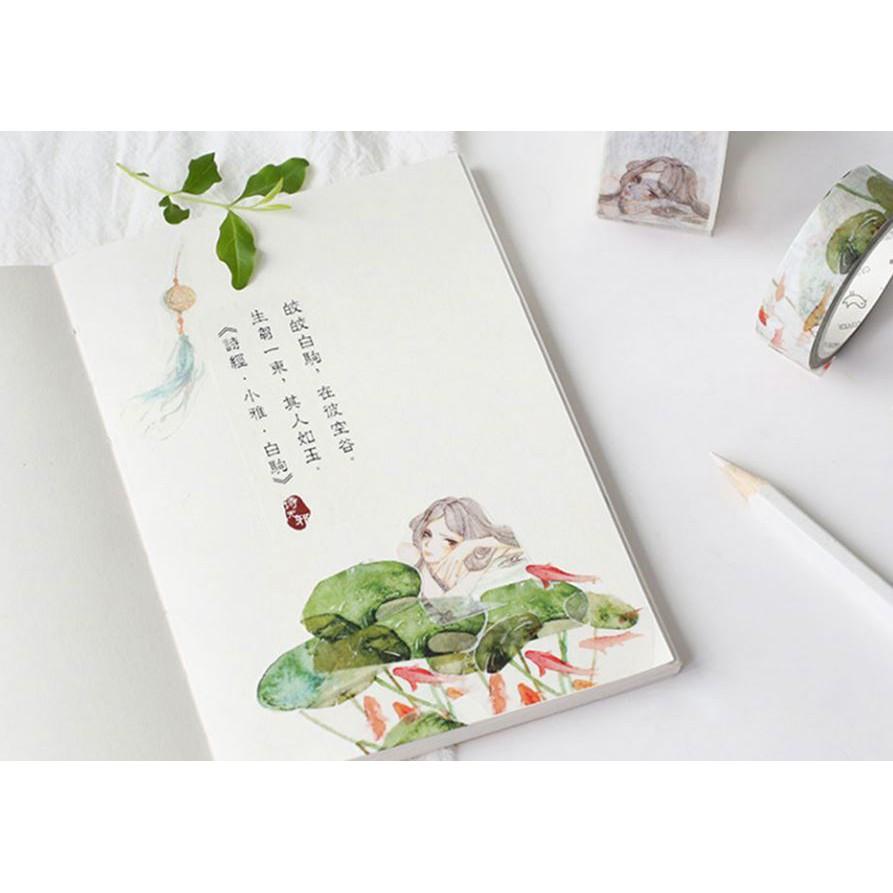SALE SALE COMBO 5 CUỘN Washi tape cổ trang chữ trung loại nhỏ 0.5CM