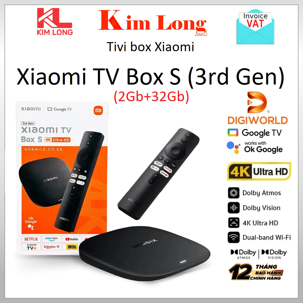 Tivi Box Xiaomi Mibox S Gen 3 4K 3840 x 2160 2GB+32GB Google TV DOLBY+DTS - Hàng chính hãng Digiworld