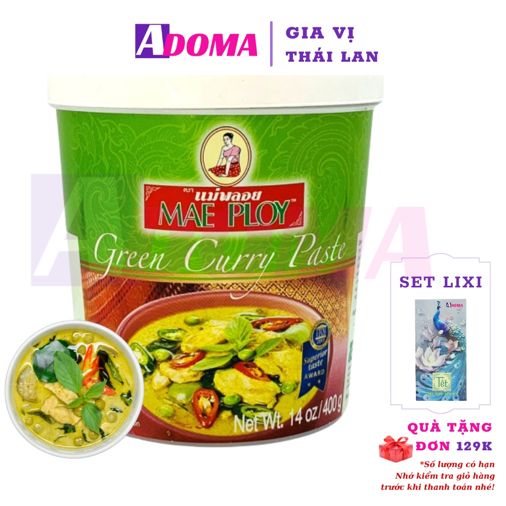 [HCM]Gia vị cà ri xanh Thái Lan đậm đặc - Cốt bột cà ri Thái Green Curry Paste Mae Ploy 400g น้ำพริกแกงเขียวหวาน