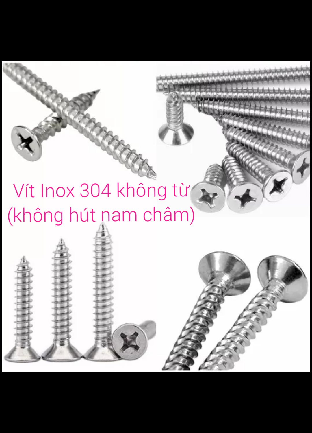 100 Vít Inox 304 4x30 không hút nam châm.(một ít có thể hút nhẹ là do va đập sinh từ tính không ảnh hưởng đến inox) không gỉ sét. đầu côn.
