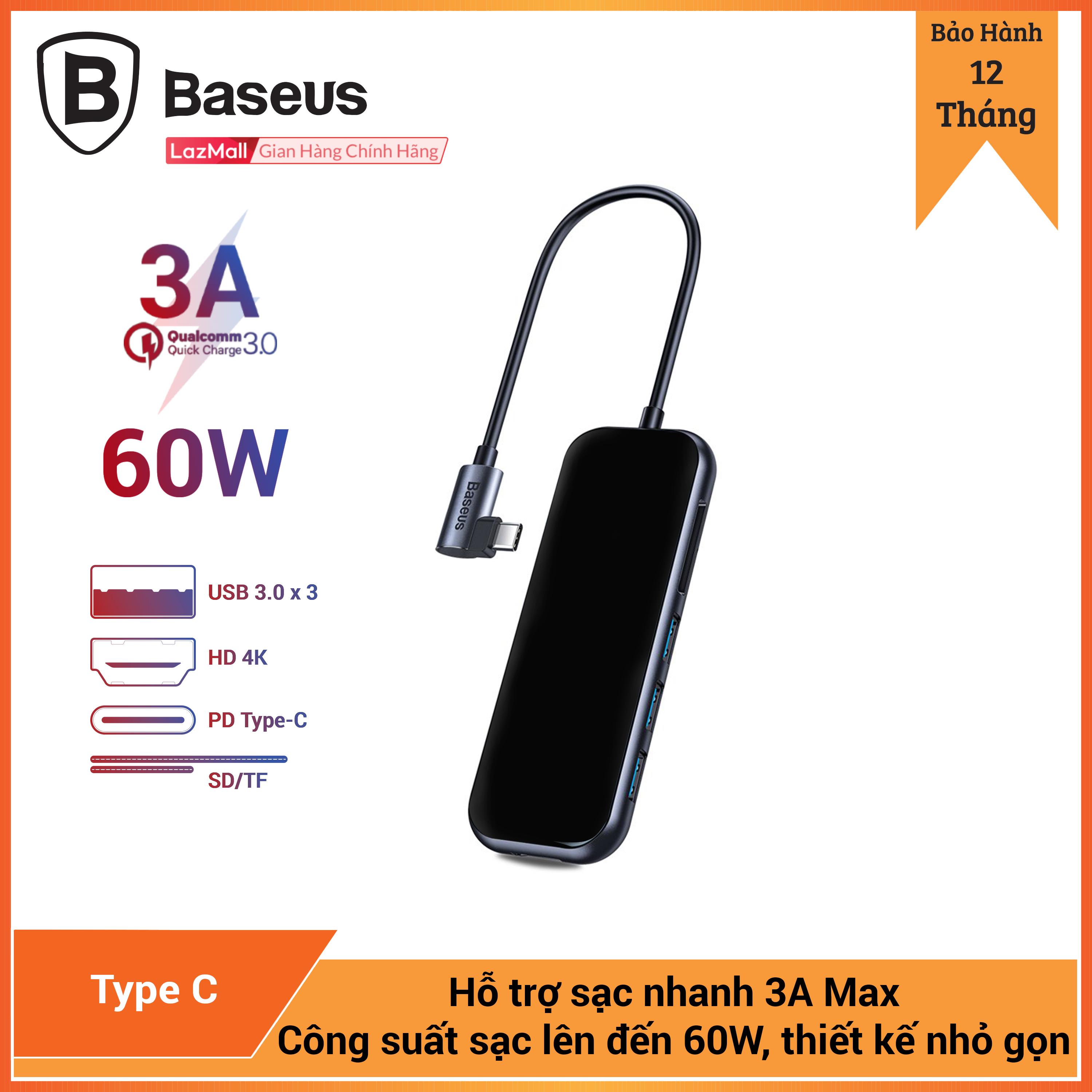 Hub chuyển đổi đa năng baseus multi-functional hub type-c to 3xusb 3.0+4k/hd+pd+sd/tf adapter