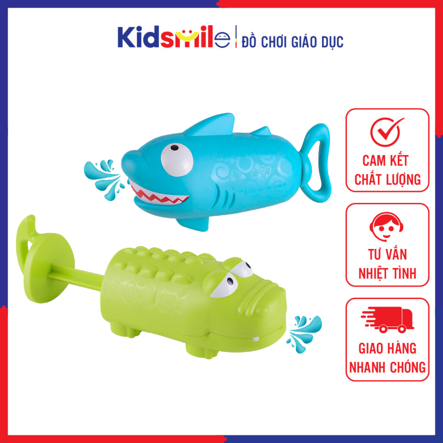 Đồ chơi mùa hè trẻ em máy bắn nước kéo pít tông hình cá mập, cá sấu ngộ ngĩnh, hàng size to nhựa ABS cao cấp cho bé từ 1 tuổi trở lên