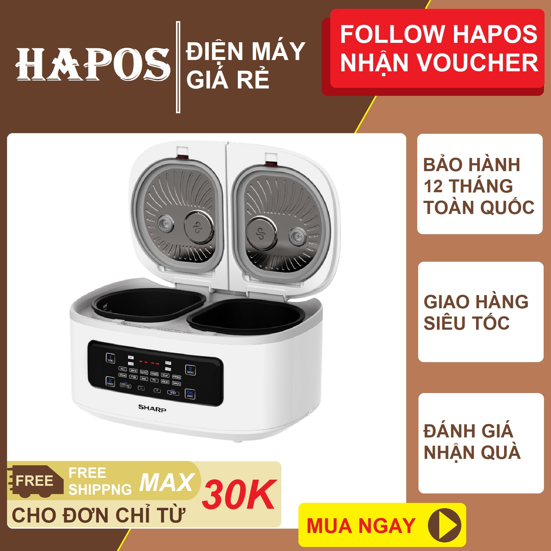 Nồi cơm điện đa năng Sharp 1.8 Lít 2 ngăn nấu 4 món/lần điều khiển cảm ứng