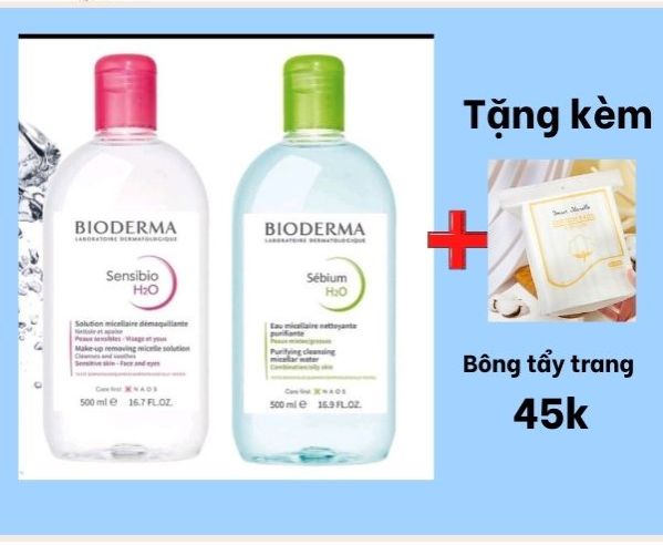 Nước tẩy trang Bio derma cho da thường da nhạy cảm giúp làm sạch loại bỏ lớp trang điểm - Nước Tẩy Trang Bio Tặng Bông Tẩy Trang