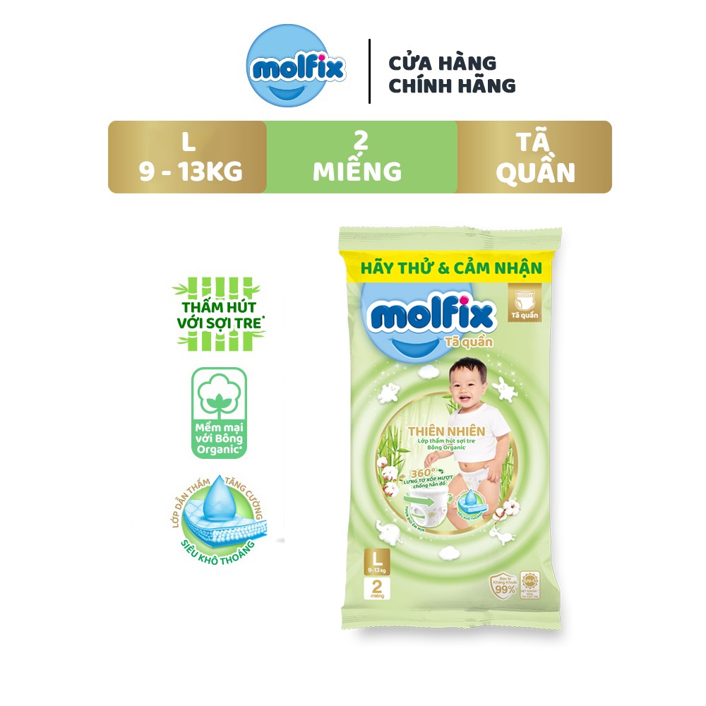 Mẫu thử Tã bỉm quần Molfix Thiên nhiên L - Gói 2 miếng